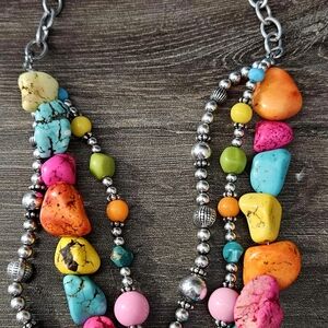 Multicolor Beaded Necklace with Silver Accents